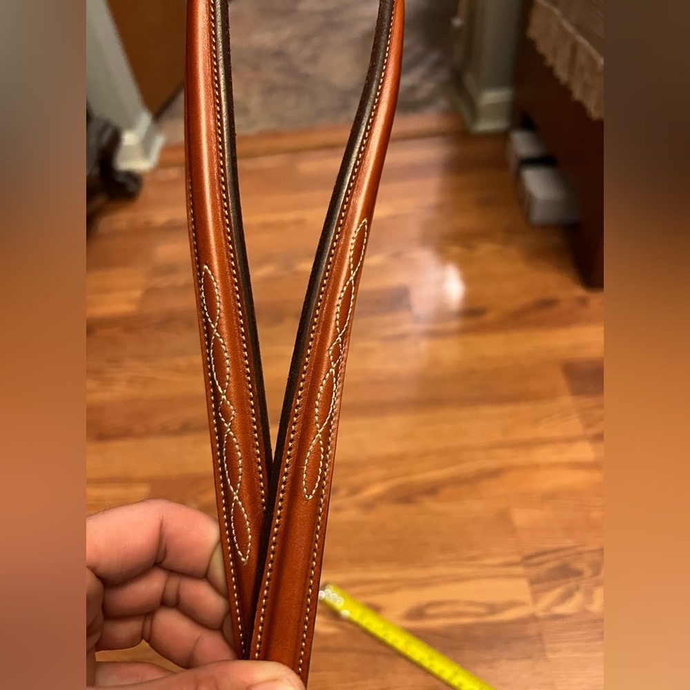 Edgewood high end English leather show belt raised and stitched brown. NWT